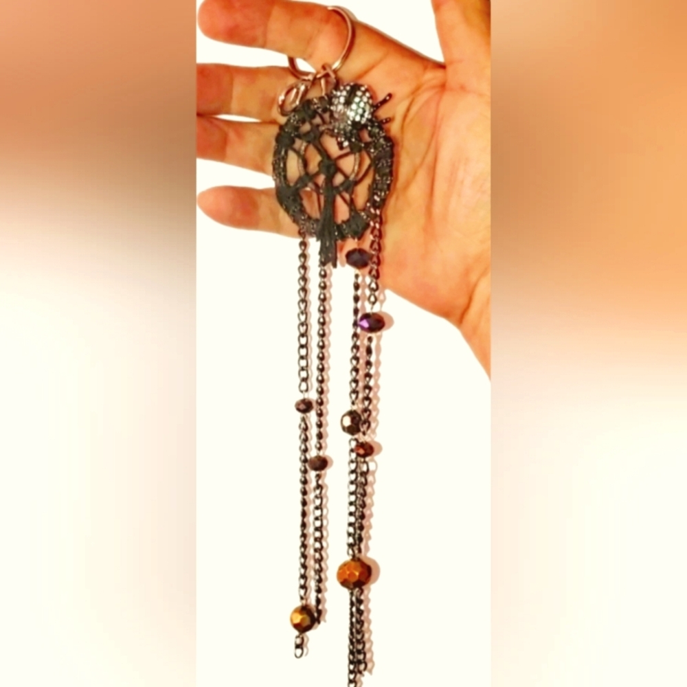 GOTHIC HALLOWEEN BAG CHARM Unisex Key Chain Hand Made Spiderweb Chains 8"